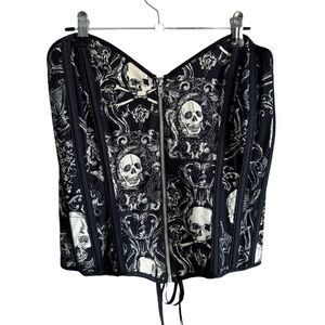 Shirley of Hollywood Skull Corset Bustier Top Small 38 Black Lace Up Goth Grunge